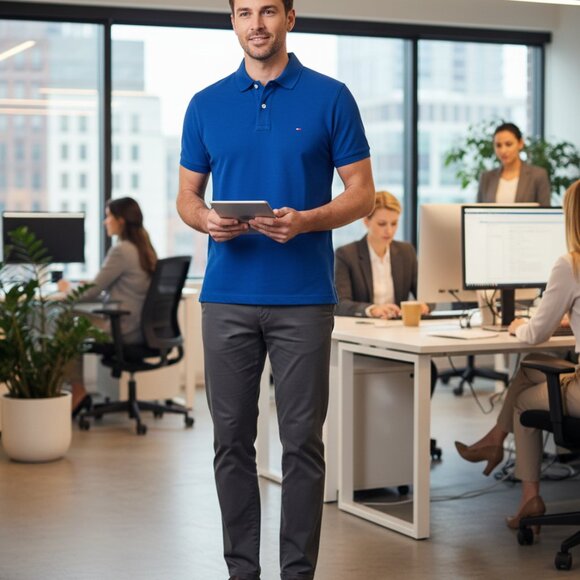 tommy hilfiger Polo Shirt mens size L Navy blue - Picture 6 of 7